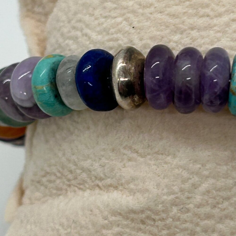 Vintage Carolyn Pollack Sterling Silver Multi Gemstone Memory Wire Bracelet 90s - Picture 10 of 13